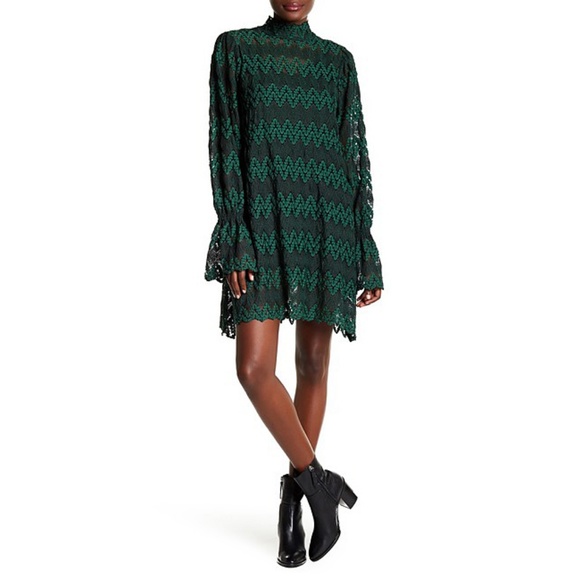 Free People Dresses & Skirts - Free People Simone Mock Neck Lace Green Dress